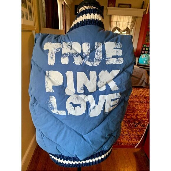 Victoria’s Secret Pink Vest Jacket Puffer Blue Logo Snowboard Down Feather - Picture 5 of 7